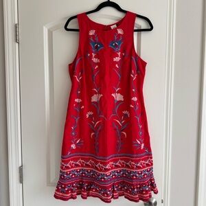 Anthropologie Akemi + Kin Red Sleeveless Embroidered Shift Dress Size M